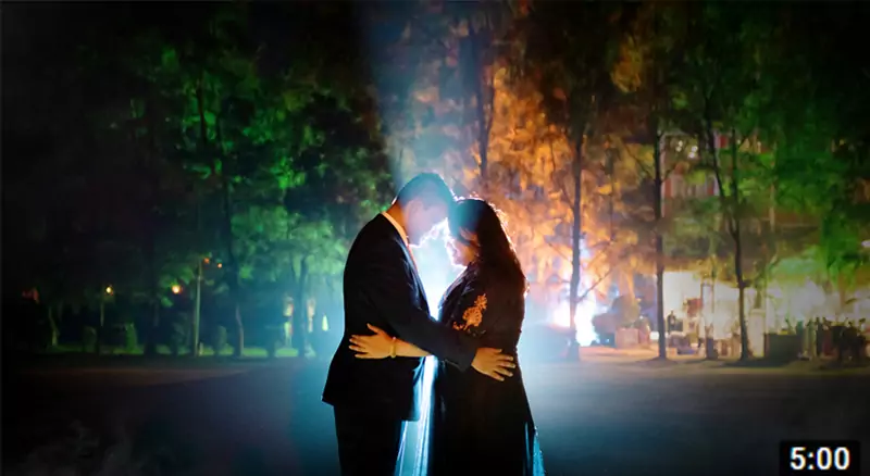 outdoor backlight photoshoot of wedding couple at The Tollygunge Club