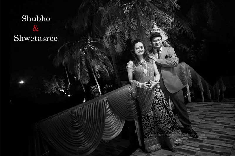 black & white image of Indian Bride & Groom