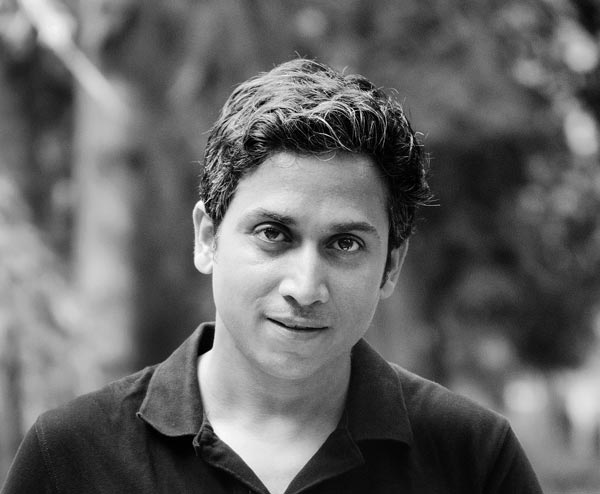 Outdoor Black and white Portrait of Professional Indian wedding Photographer Chandrasekhar Chakraborty.