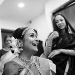 South Indian Bride's Black & white candid picture in makeup room