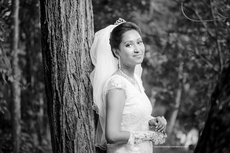Monochrome image of Christian bride, wedding photography in St. Anthony Church,Kolkata