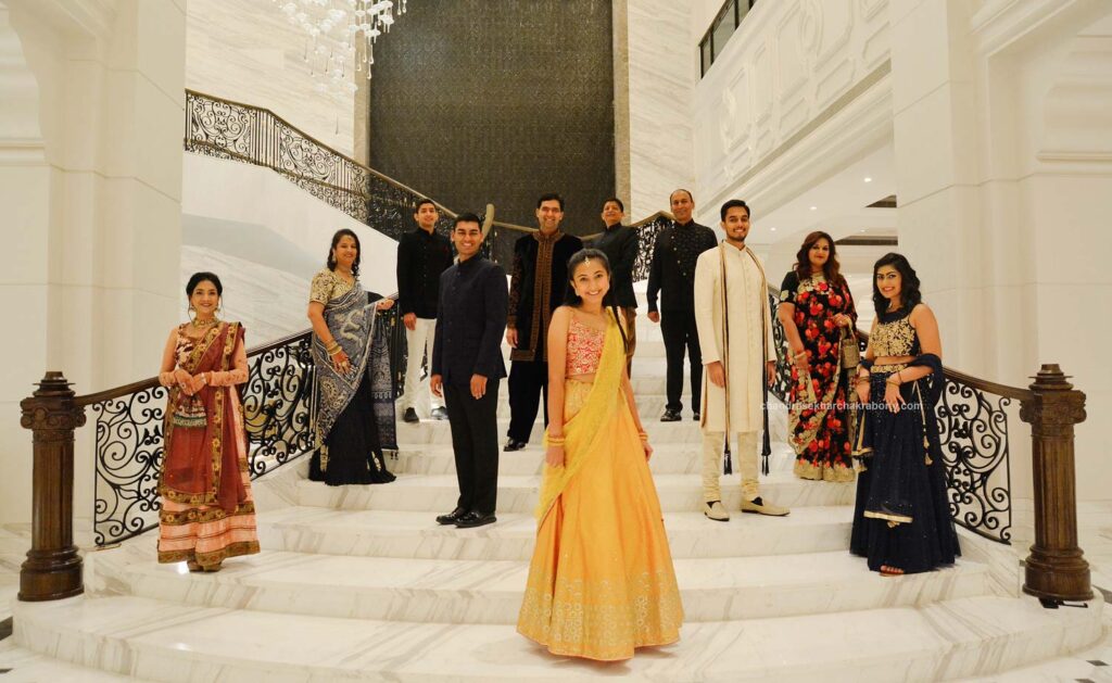 NRI Royal Wedding, family photoshoot at ITC Royal Bengal Kolkata